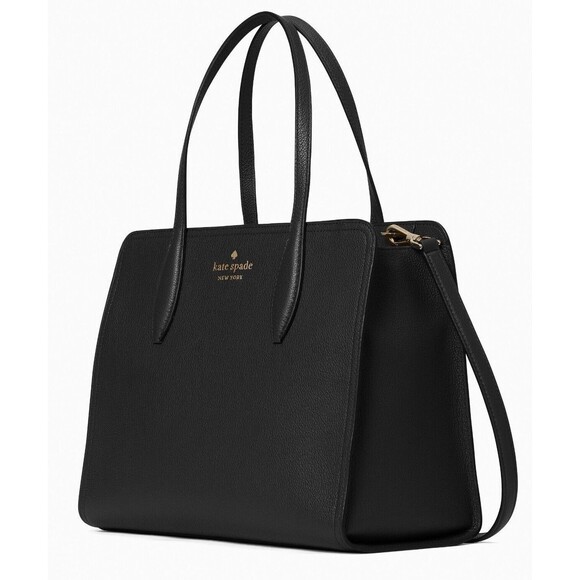 New Kate Spade Rowe Medium Top Zip Satchel in Pebble Leather Black - Picture 2 of 4
